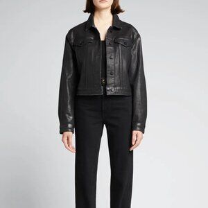 FRAME Coated Black Denim Cropped Jacket L